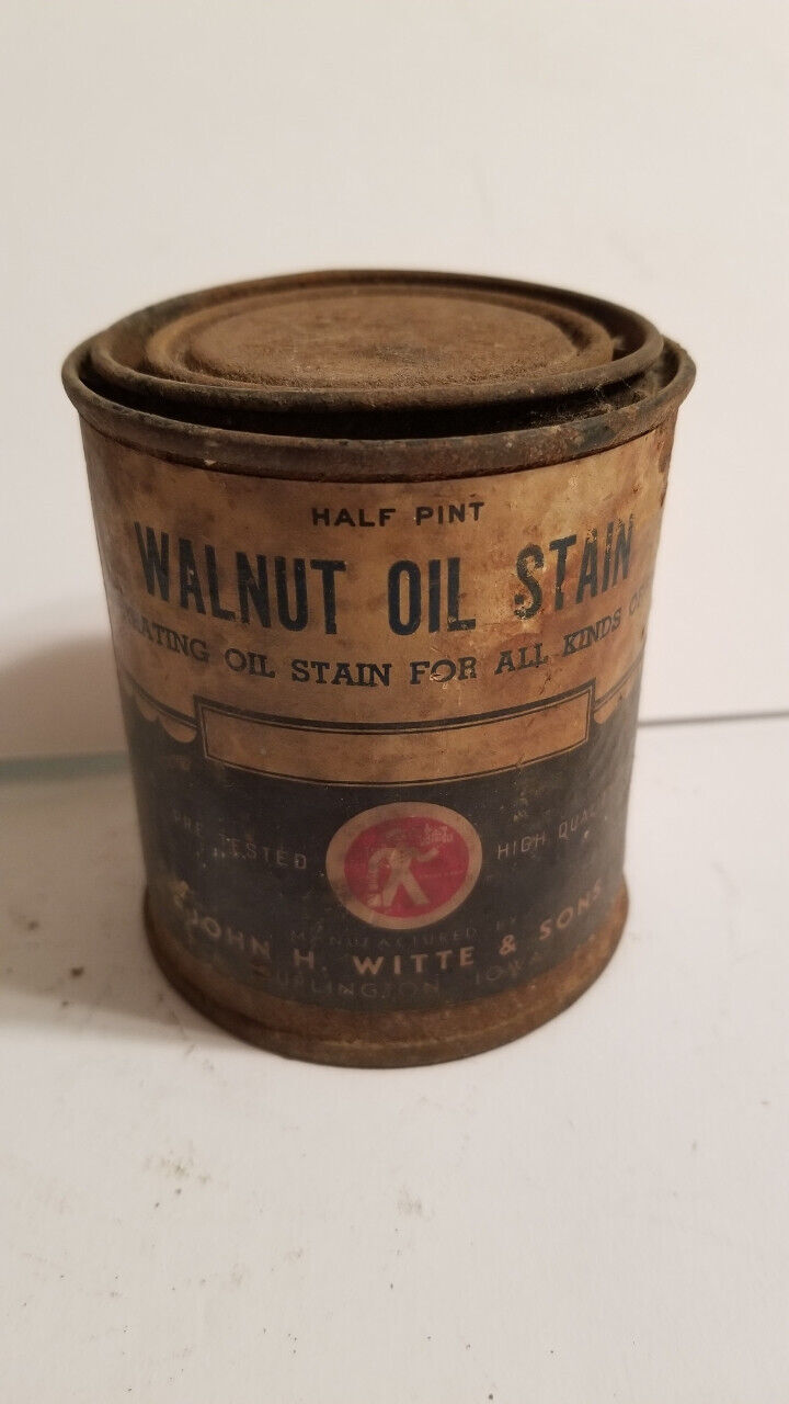 Extremely Rare Vintage can WALNUT OIL STAIN by John H. Witte & Sons - Feels full