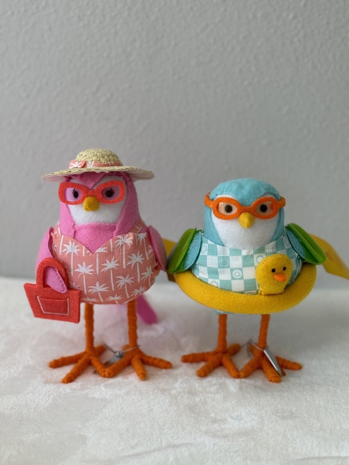 2pcs Cute Featherly Fabric Birds Decor Junior Summer Swimmer/ Coral Summer Girl.