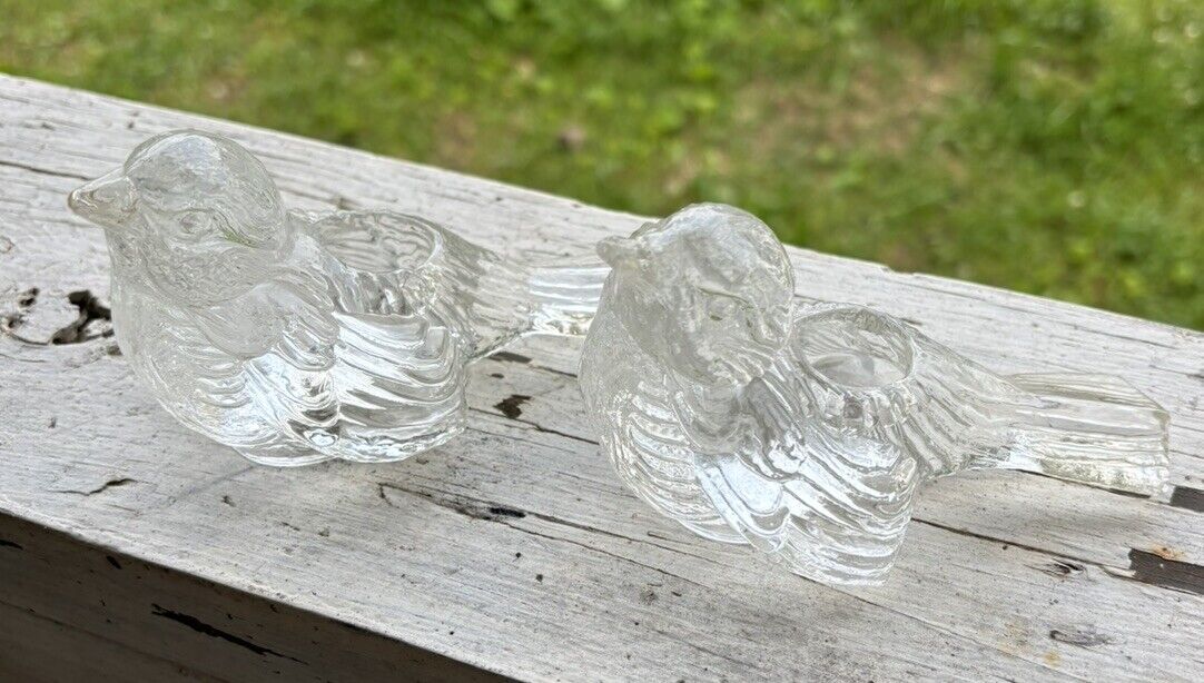 Pair Crystal Bird Candle Holders, Tapered Set Of 2 Clear, See Description