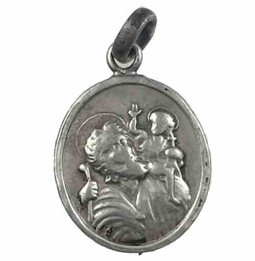 Vintage Catholic St Christopher Silver Tone  Religious Medal