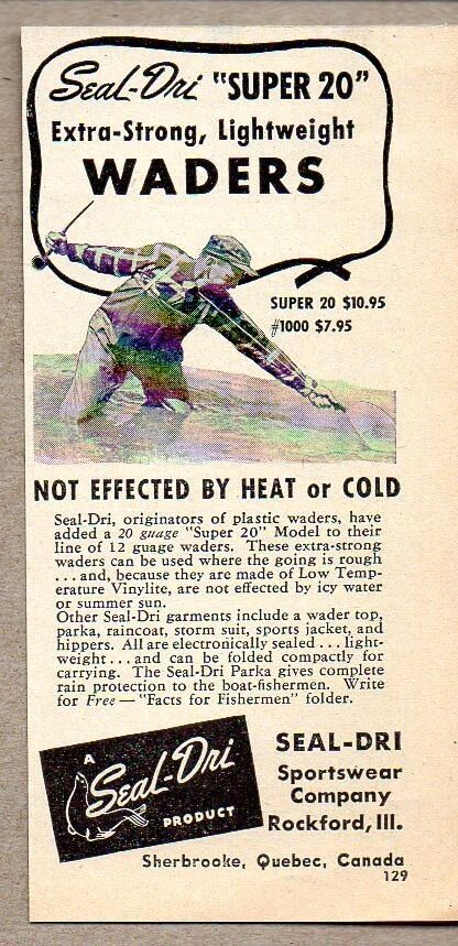 1952 Print Ad Seal-Dri Super 20 Lightweight Fishing Waders Rockford,IL