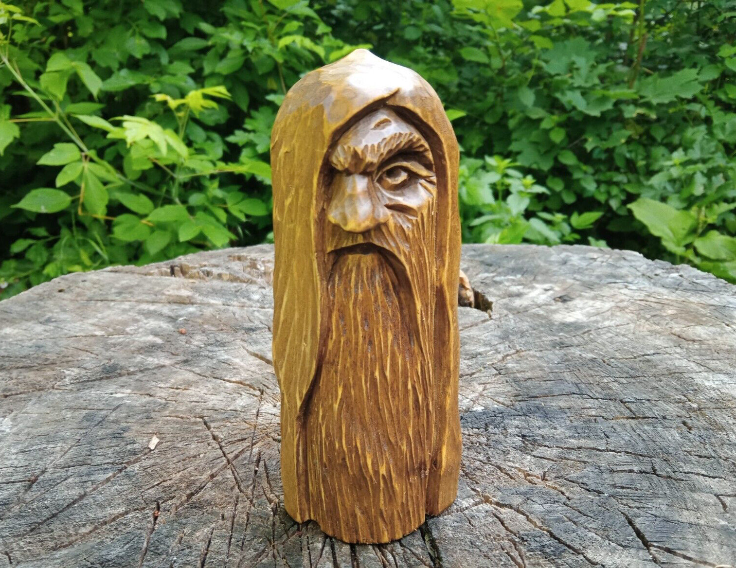 Odin statue. Statue of Wotan. Idol of Odin in wood. Wood carving. Odin viking