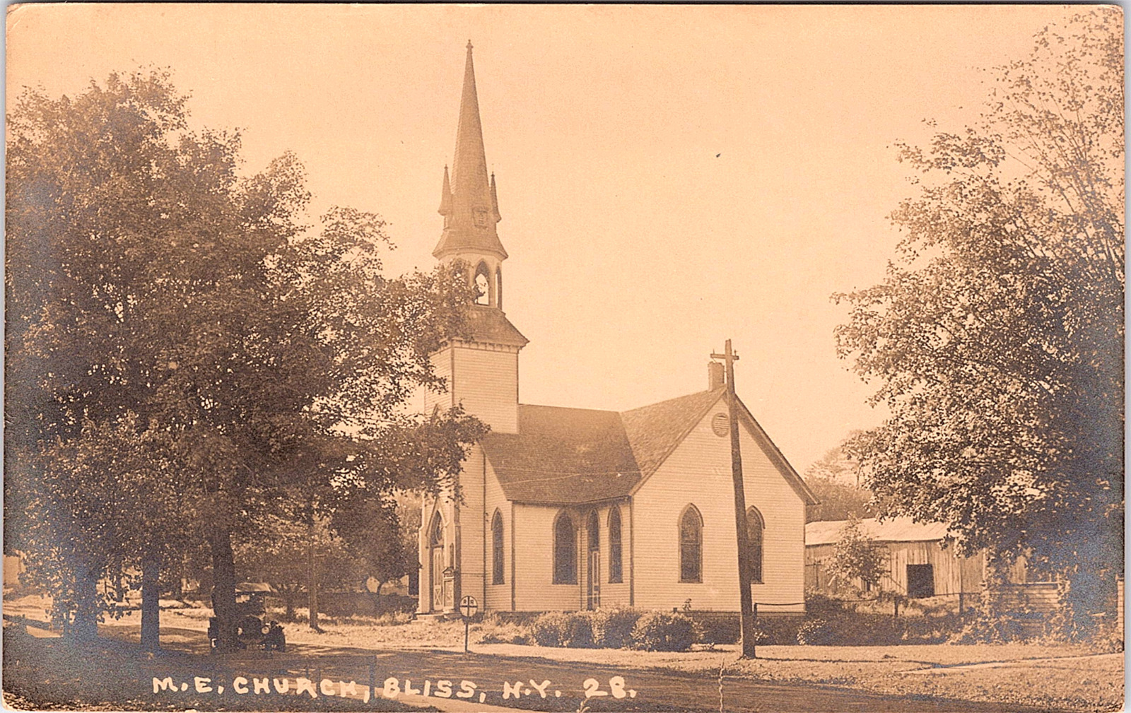 RPPC Postcard Street View Church Bliss NY *C6241
