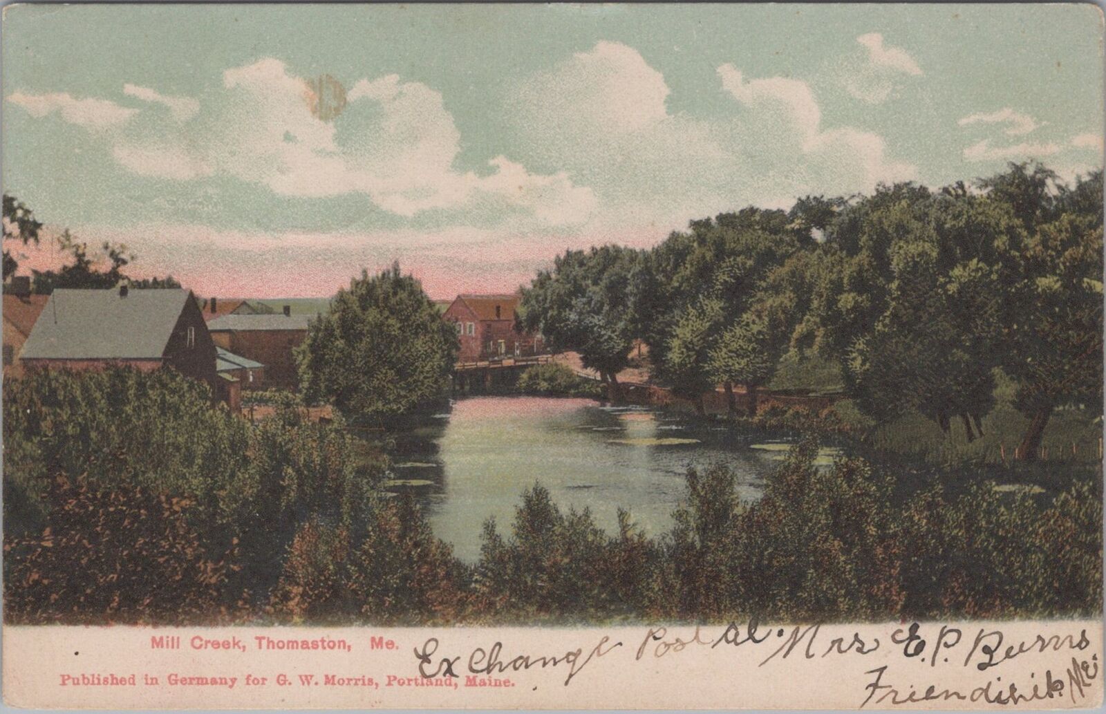 Mill Creek, Thomaston Maine 1906 Postcard