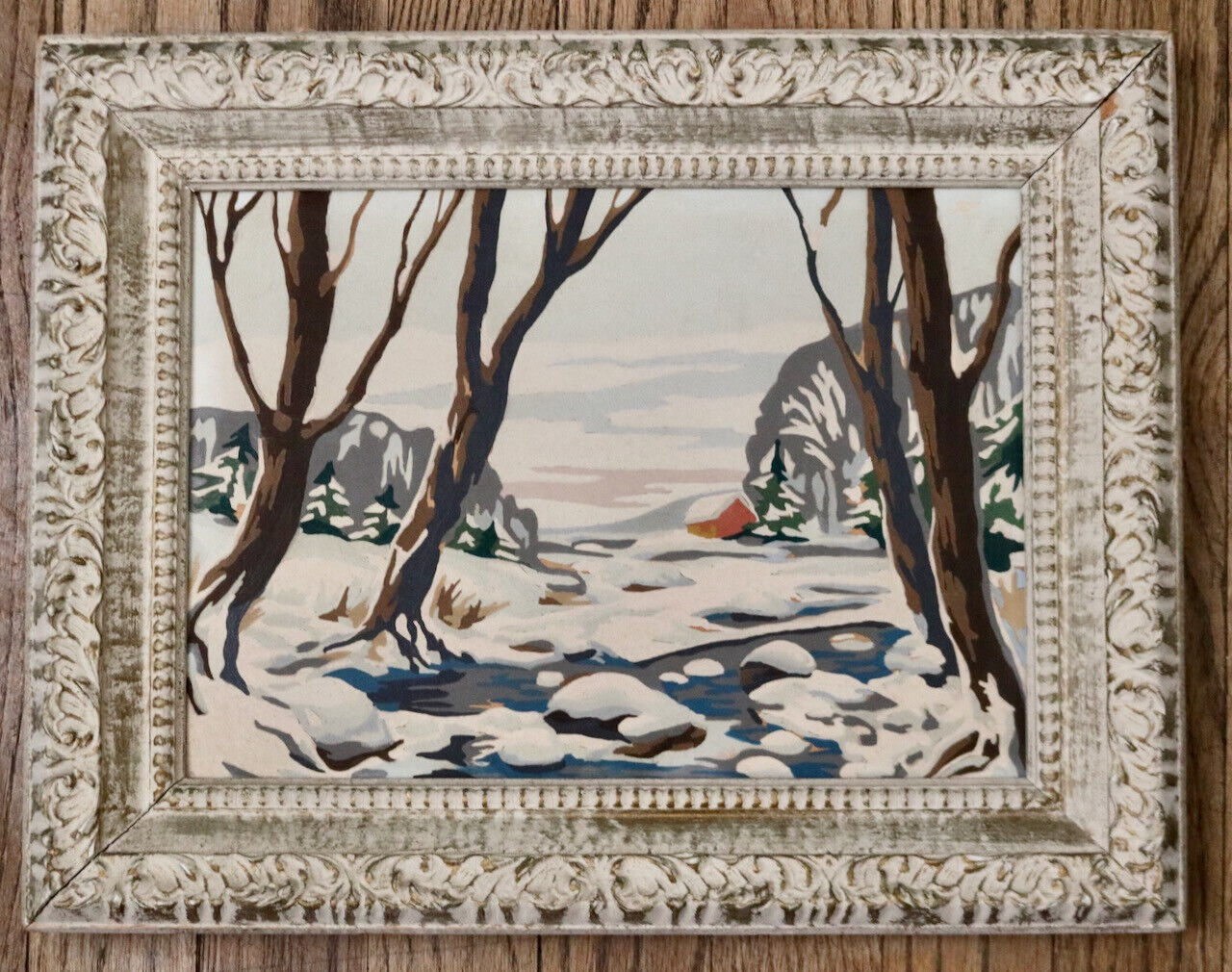 Paint By Number vintage framed winter country in snow