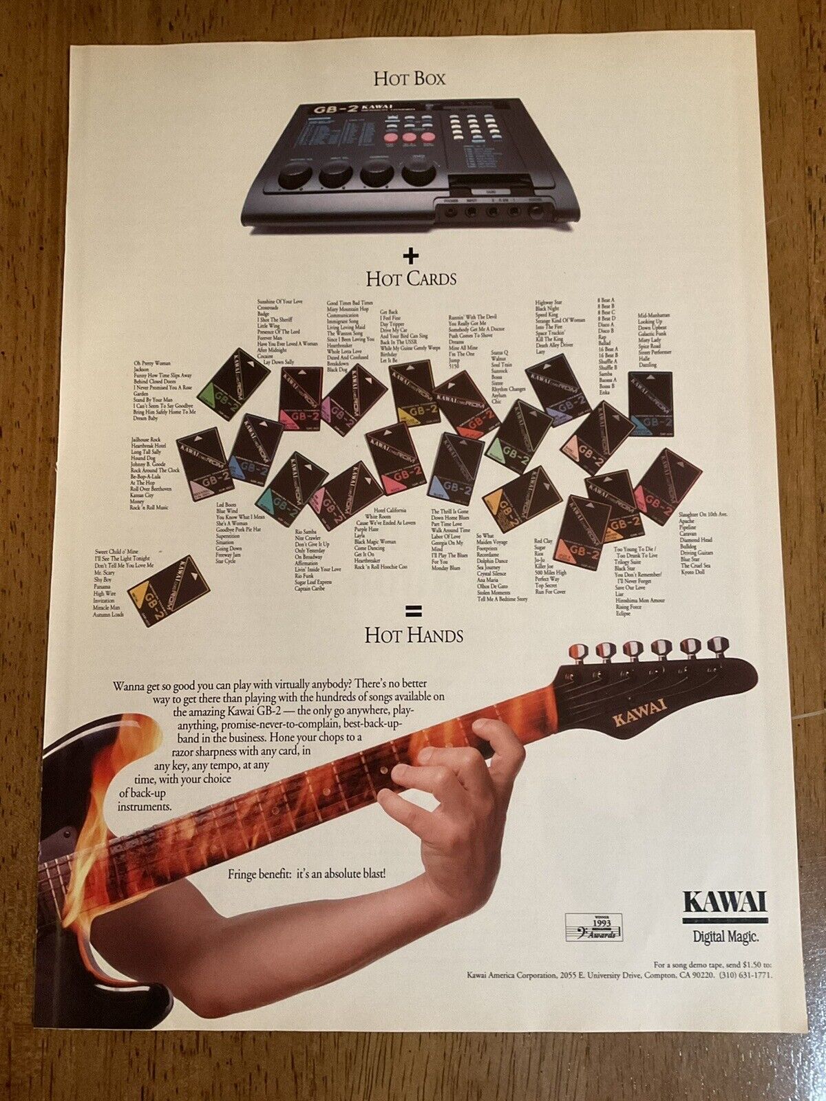 Kawai GB-2 Hot Box + Hot Cards = Hot Hands  1993 Original vintage print Ad 93-1