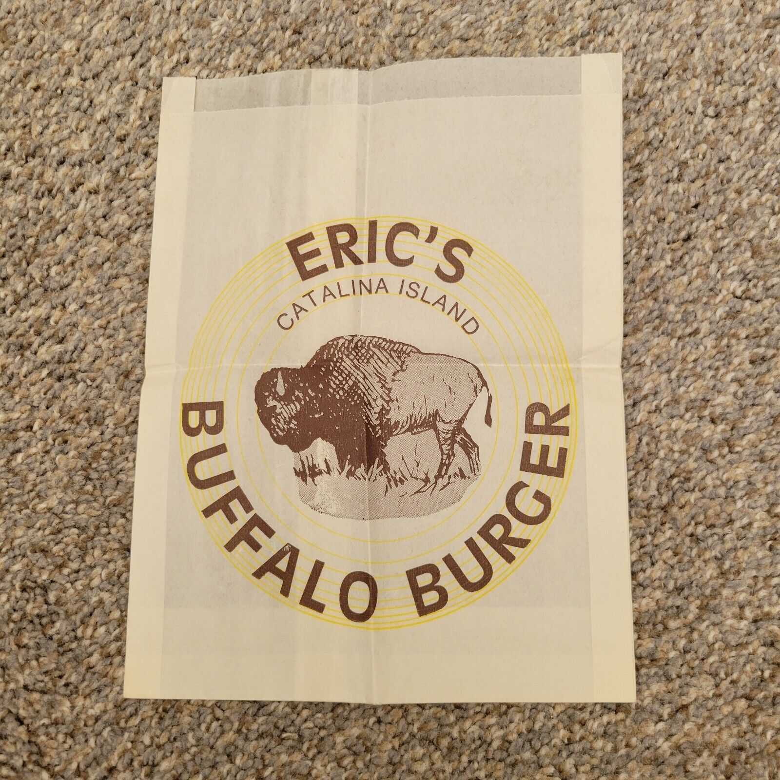 Vintage 1980s Eric's Buffalo Burger Catalina Island Doggy Bag
