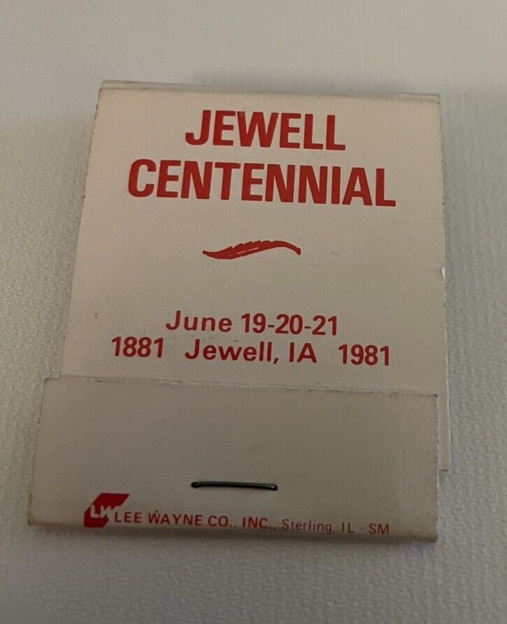 Vintage Jewell Iowa Centennial - 100th Anniversary 1981  Matchbook  Unstruck