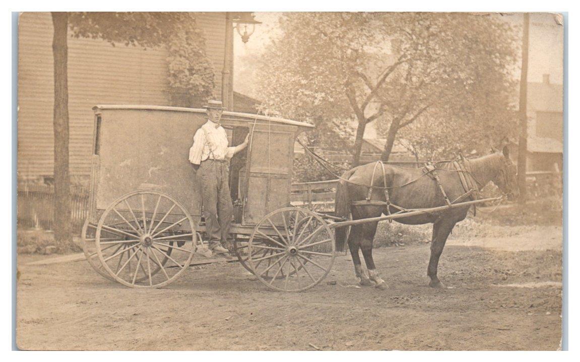 RPPC Man Standing Next To Horse and Buggy Postcard