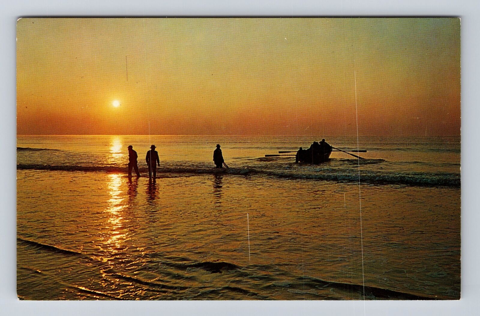 Cherry Grove Beach SC-South Carolina, Seine Hauling At Sunrise, Vintage Postcard
