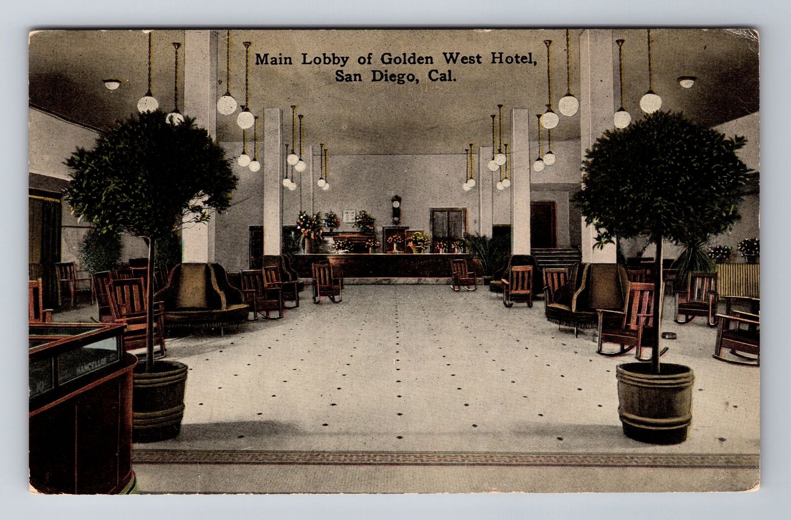 San Diego CA-California, Main Lobby Of Golden West Hotel, Vintage Postcard