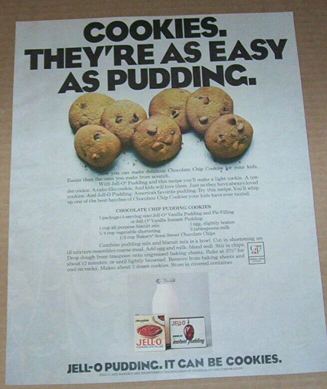 1971 print ad - Jell-O Pudding chocolate chip pudding cookies recipe Advertising