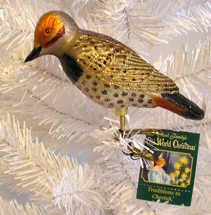2008 OLD WORLD CHRISTMAS - NORTHERN FLICKER - CLIP ON BLOWN GLASS ORNAMENT NEW