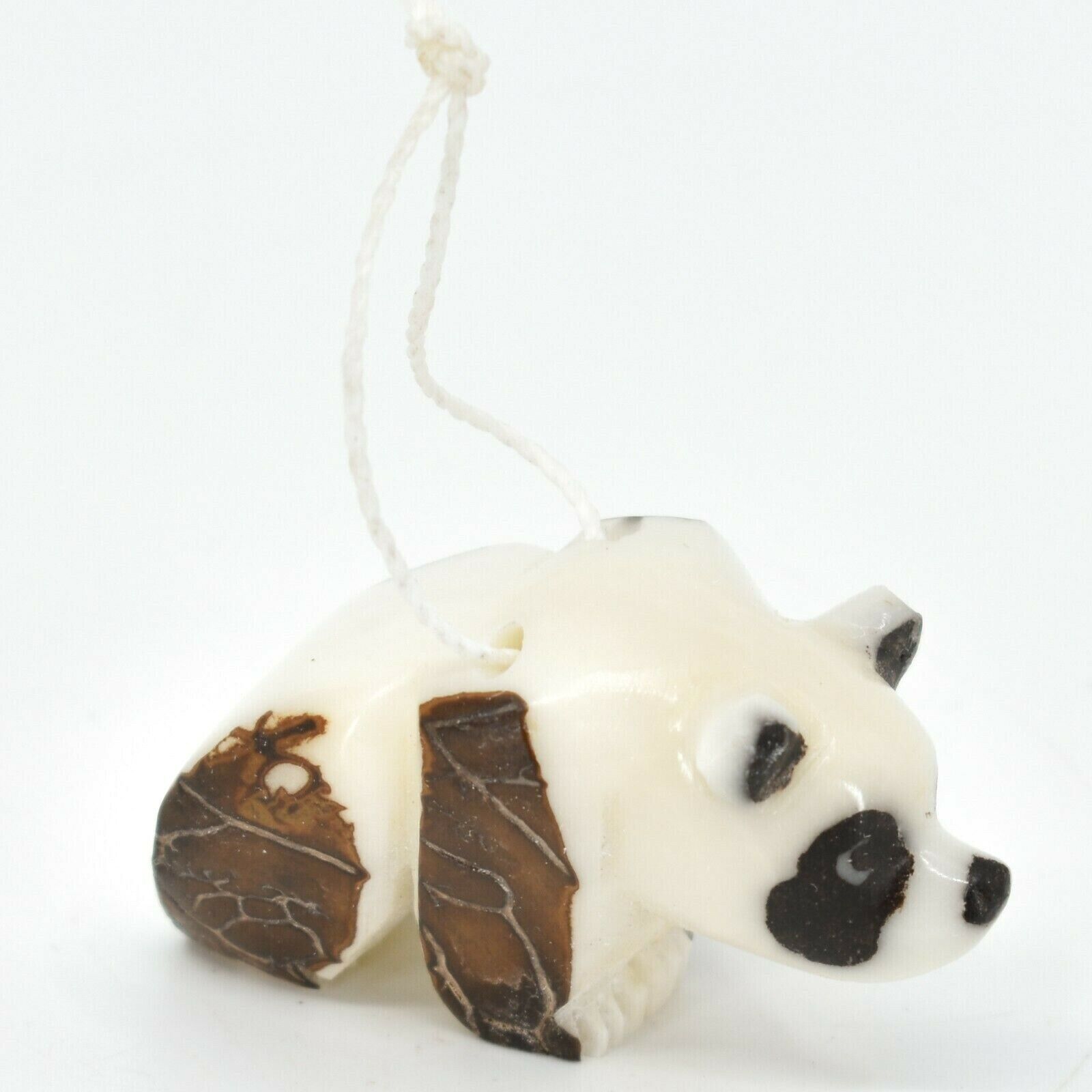 Hand Carved Tagua Nut Carving Small Panda Bear Ornament Handmade in Ecuador