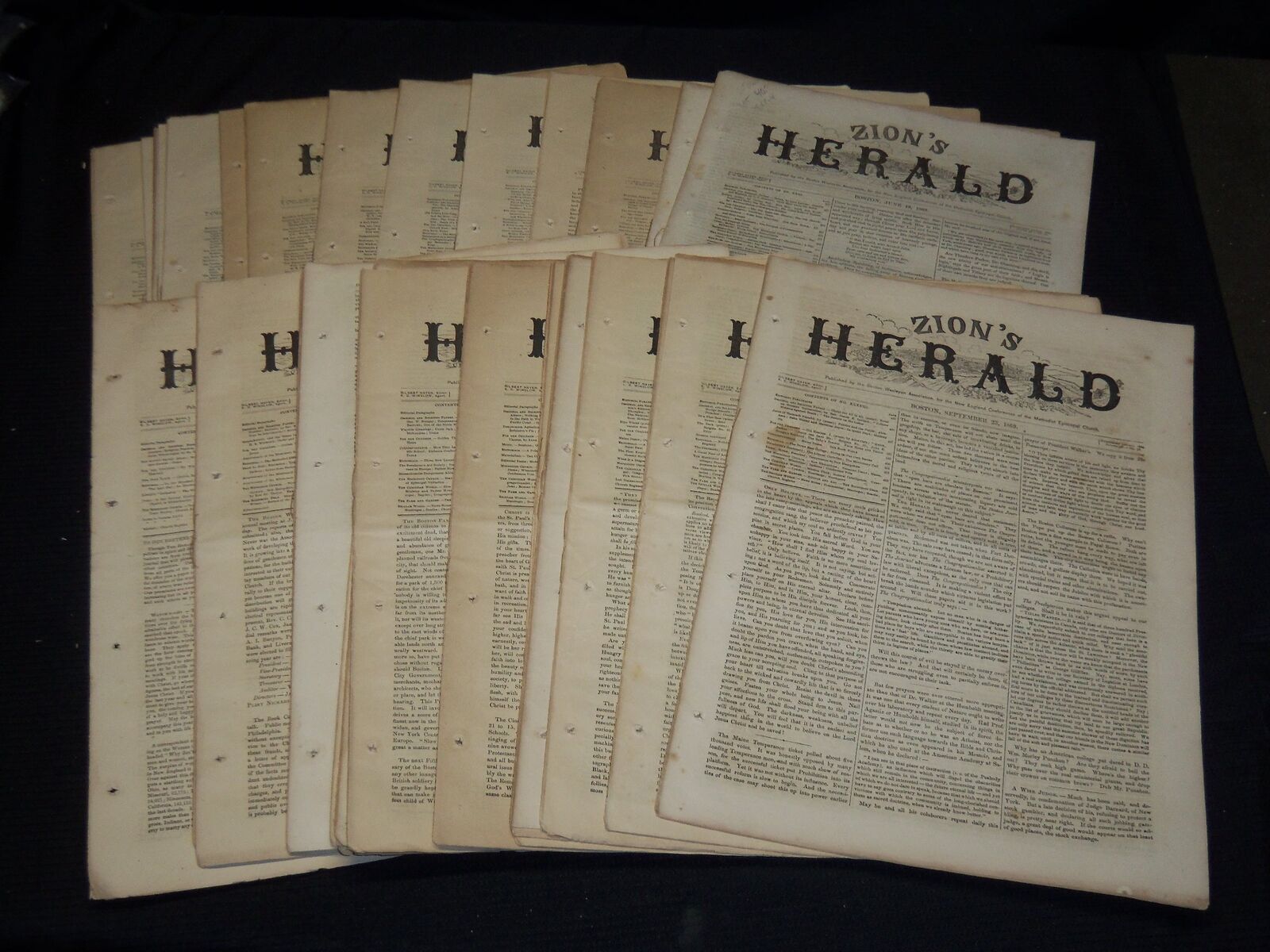 1869 ZION\'S HERALD METHODIST EPISCOPAL CHURCH NEWSPAPER LOT OF 30 - NP 3877H