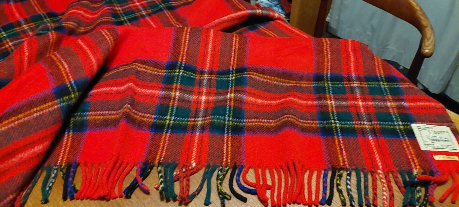 Burns Country 100% Wool Vtg Fringed Blanket/Throw 65x55\