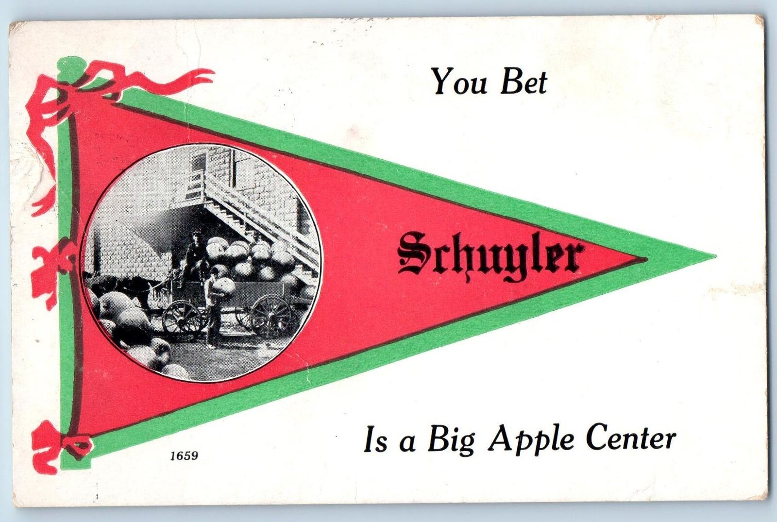 Schuyler Nebraska NE Postcard You Bet Is A Big Apple Center Pennant 1914 Antique