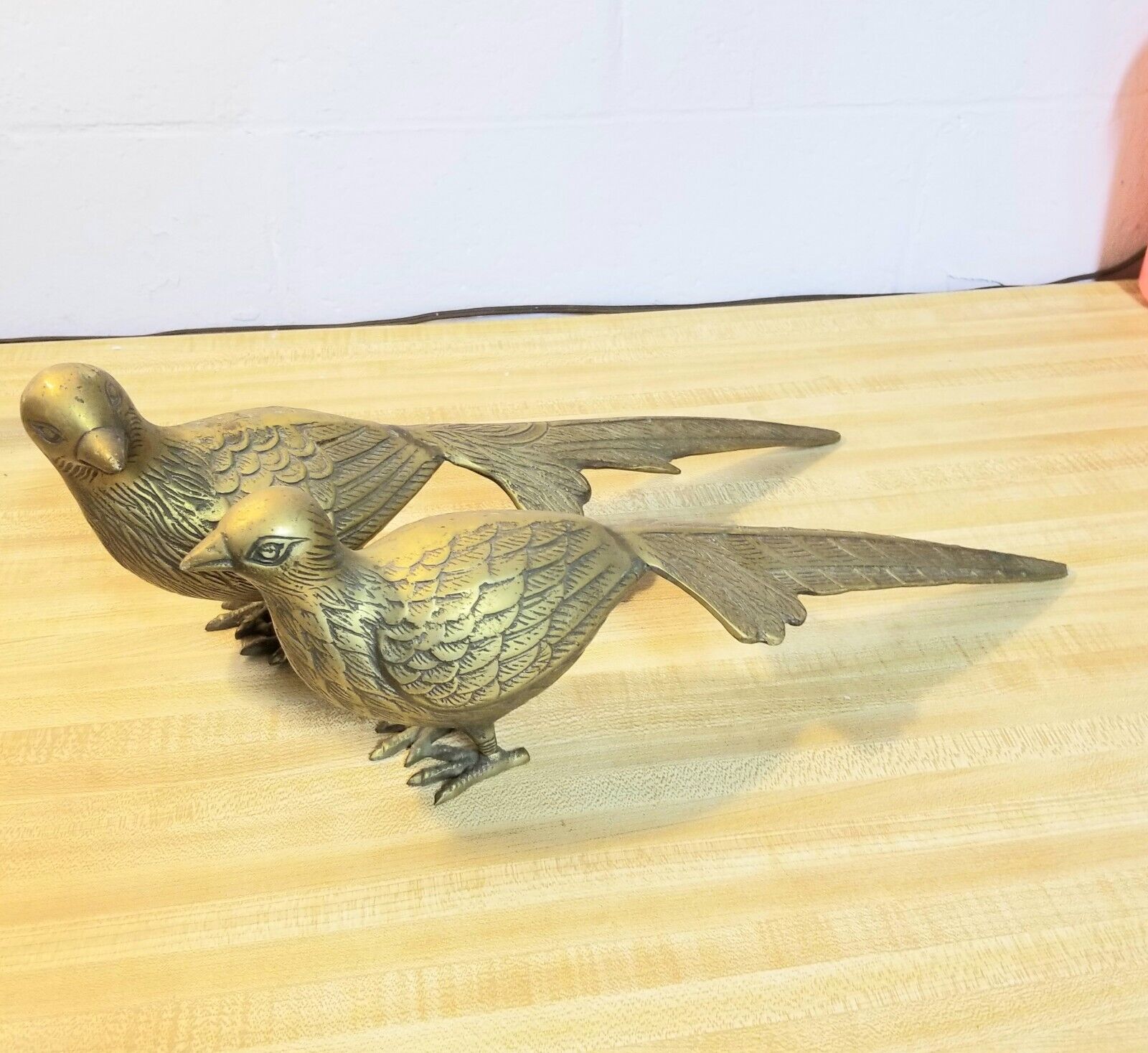 Vintage Pair of  BRASS Pheasant Birds  each 15 Inches Long, 2 lbs
