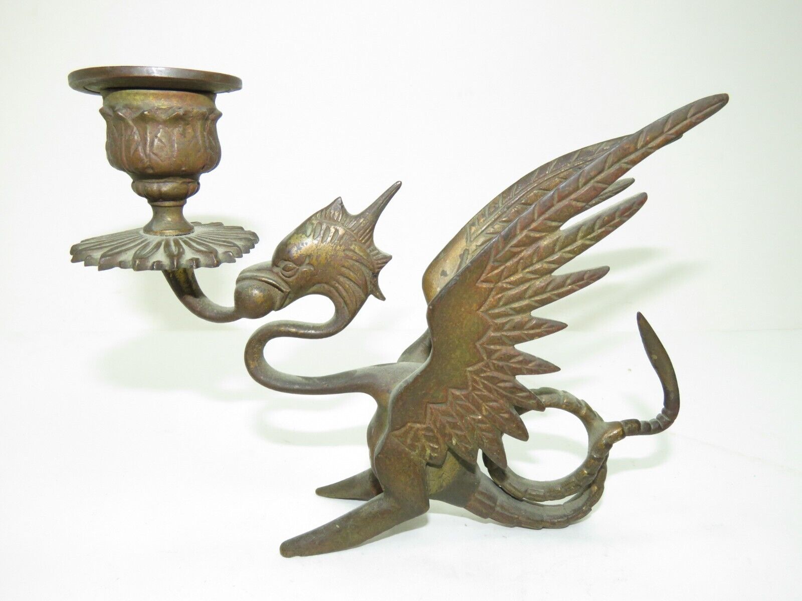 Vintage Bronze or Brass Dragon Candle Holder