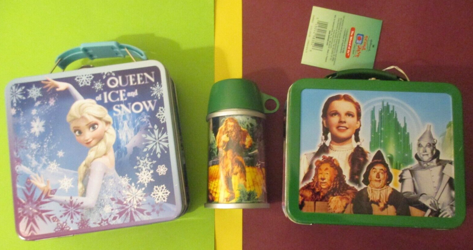 LOT of 2 MINI  LUNCH BOXes - WIZARD Of OZ + Thermos #12,722 & FROZEN ELSA GIRLs