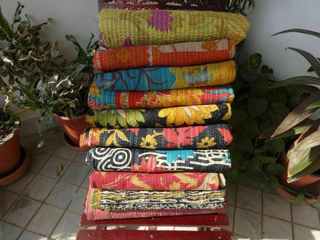 Lot 10 PC Kantha Quilt Cotton Bedspreads Blanket Coverlet Throw Handmade Ralli