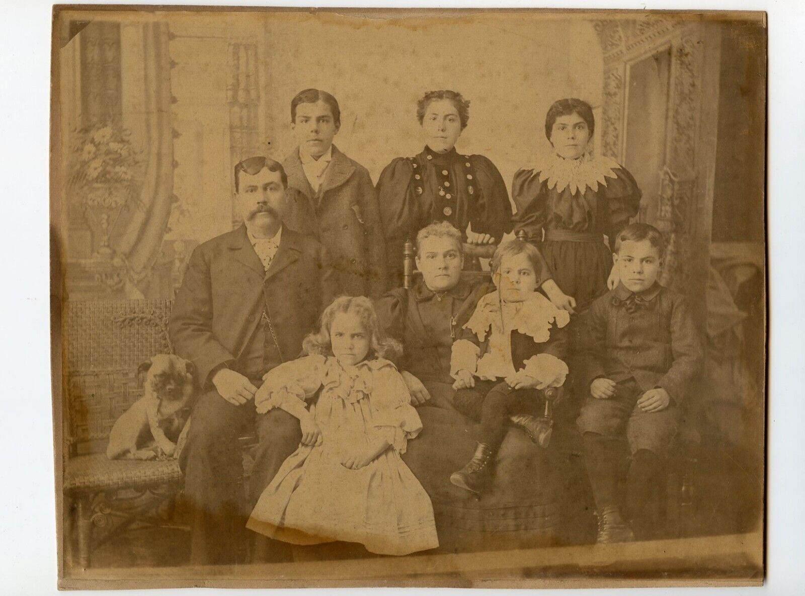 Family with 6 Children and Dog, Vintage Photo Sarnia , ON Canada