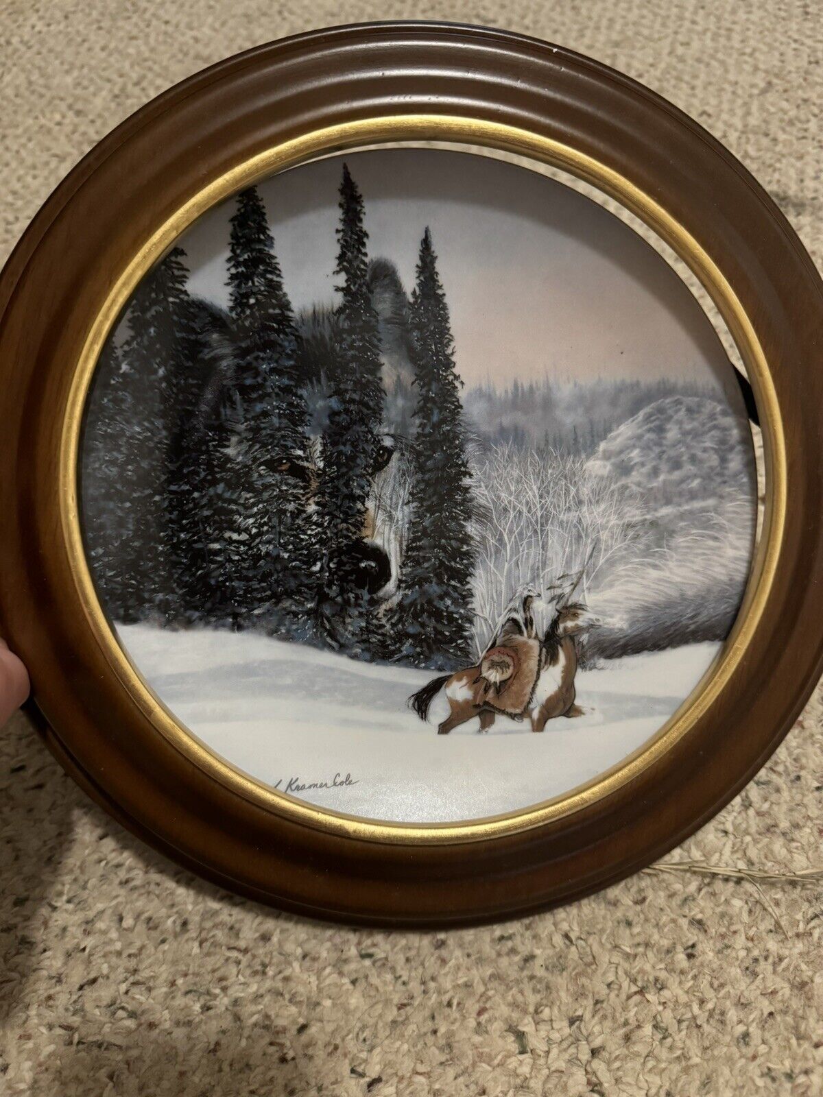 Wolf Ridge Collector Plate in frame 1992 by Julie Kramer Cole