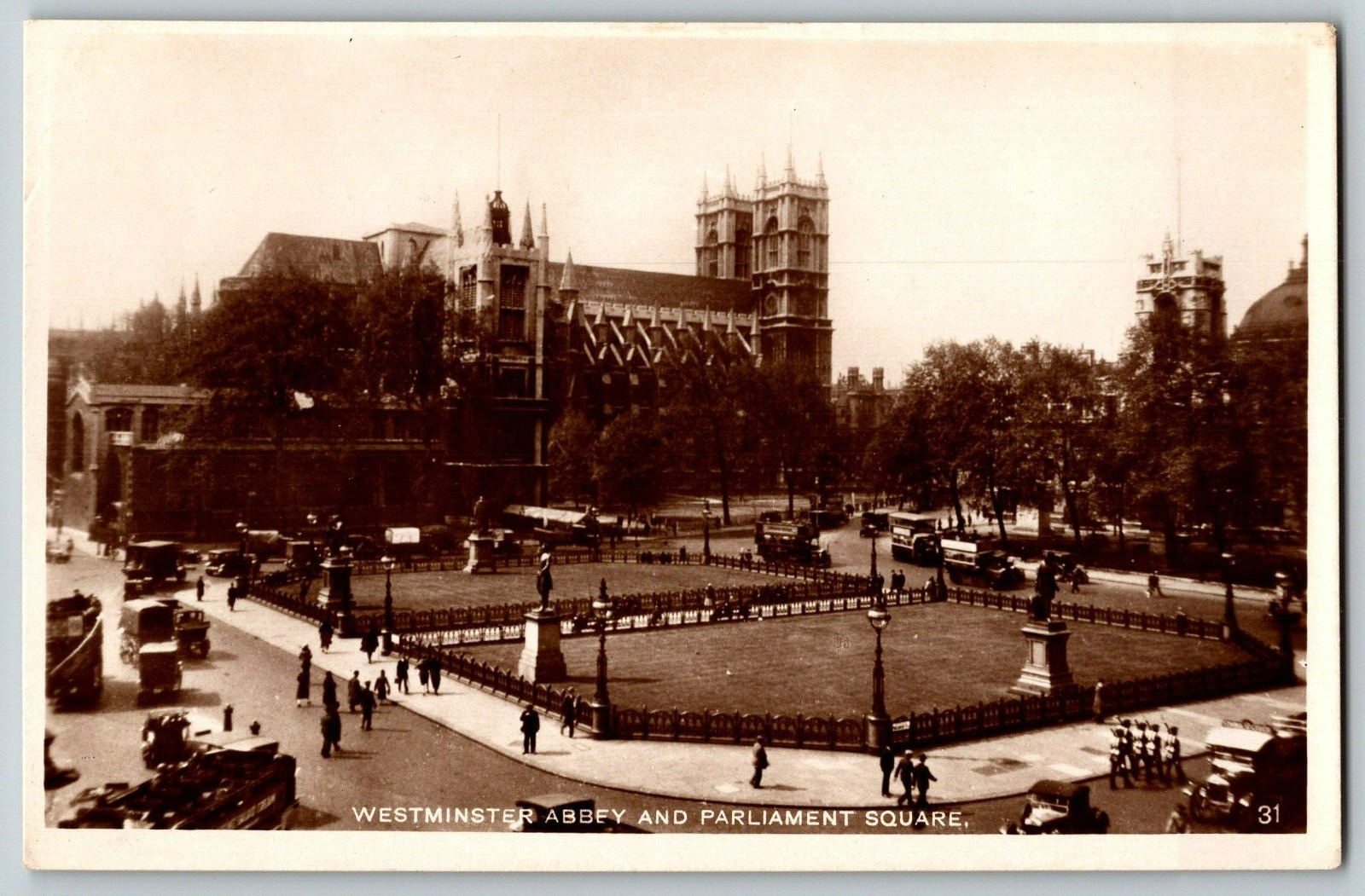 Real Photo - Westminster Abbey & Parliament Square - RPPC Vintage Postcard