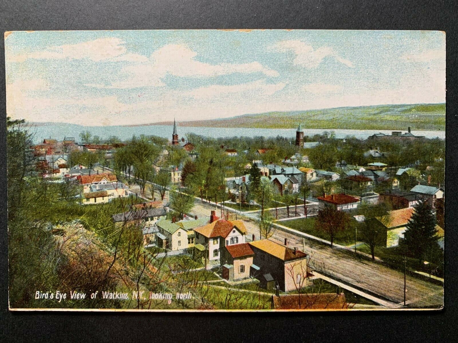 Postcard Watkins NY - c1900s Birds Eye View of Town - Seneca Lake