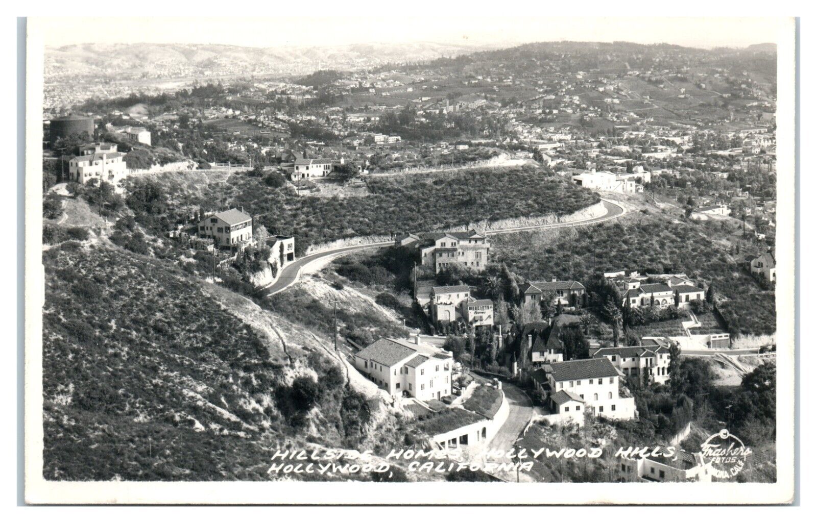 Postcard - Real Photo Aerial View Hillside Homes Hollywood Hills California RPPC