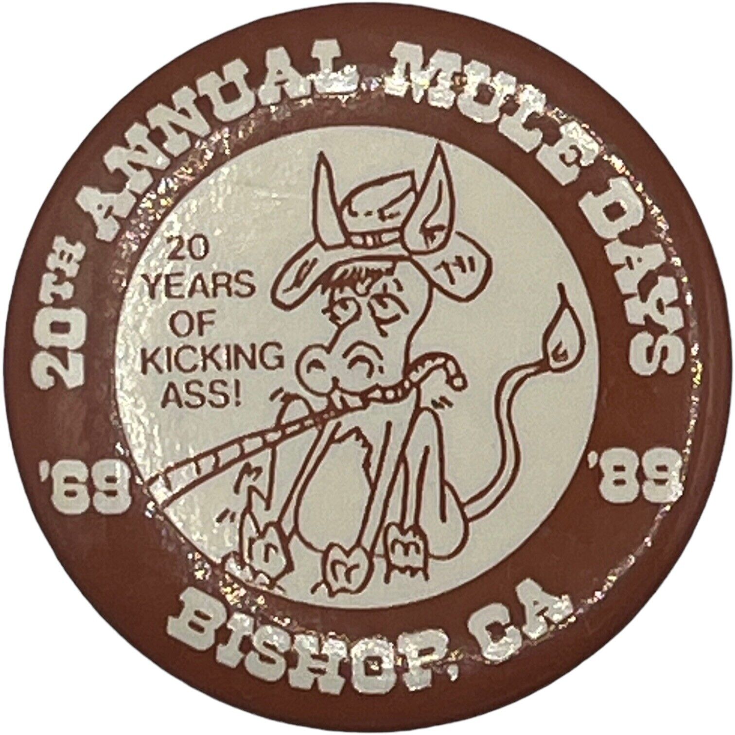 Vintage 20th Annual Mule Days Bishop California Pinback Button \'88 1988 2-1/4\
