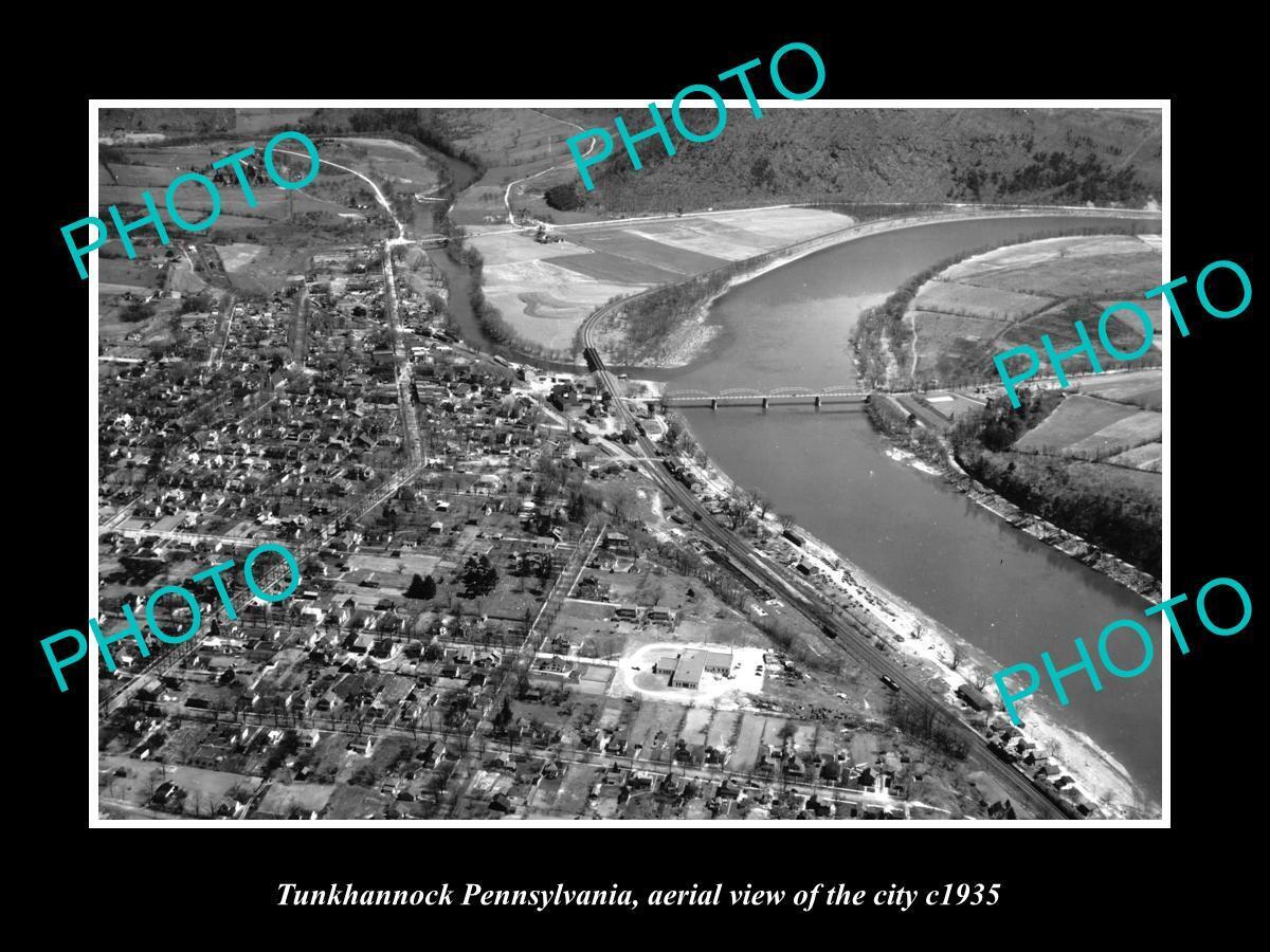 OLD LARGE HISTORIC PHOTO OF TUNKHANNOCK PENNSYLVANIA AERIAL VIEW OF CITY c1935