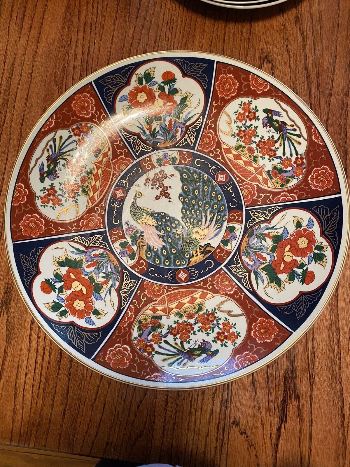 vintage japanese imari plate Ceramic Porcelain Peacock 18 Inch Floral Japan