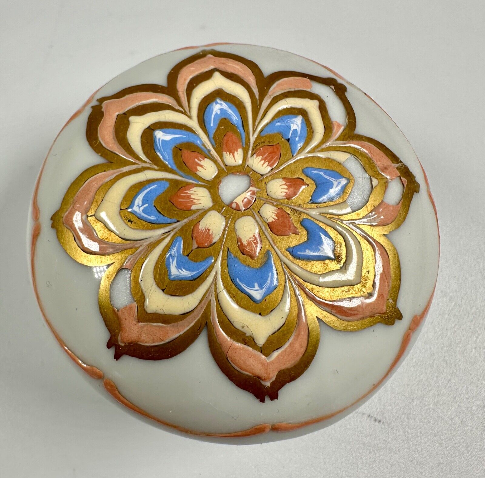Vintage Porcelain Hand Painted Mandala Flower Trinket Ring Box