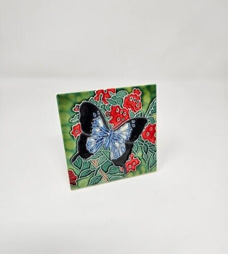 Butterfly Blue Red Green Floral Small 4x4 Decorative Wall Hanging Tabletop Tile