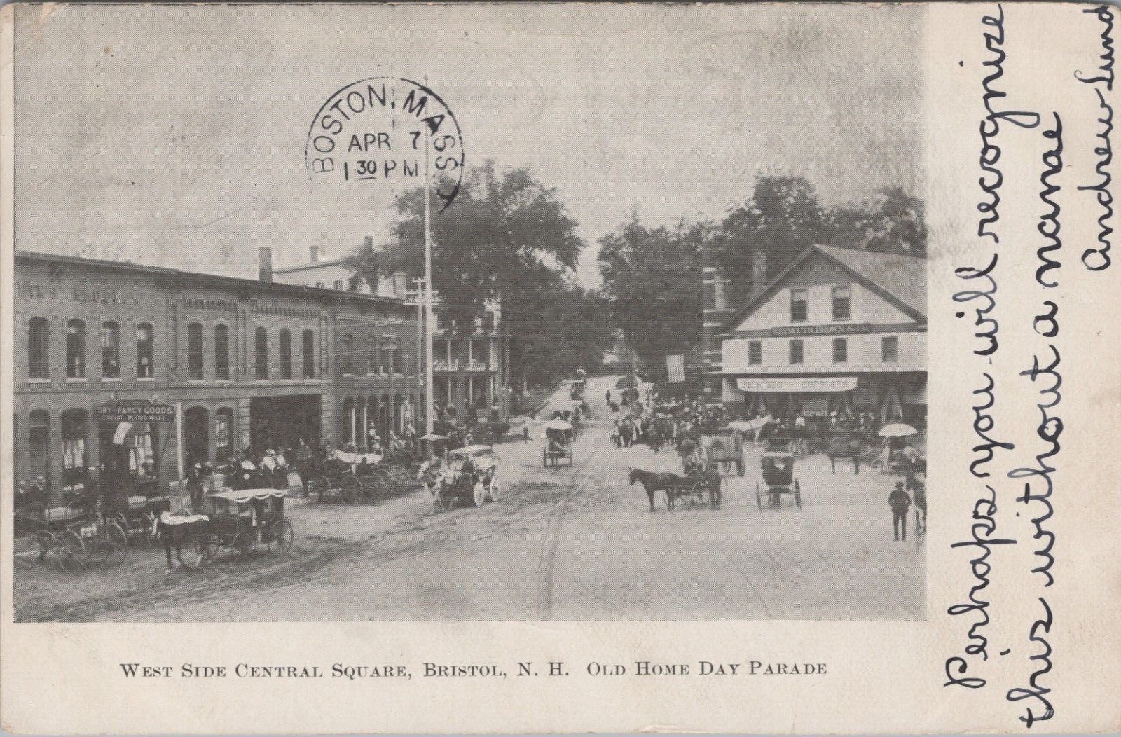 Postcard New Hampshire NH Bristol Old Home Week Parade Central Square 1905 UDB