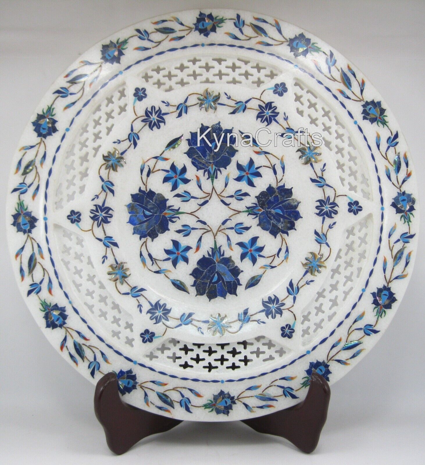12 Inches Intricate Work Decorative Plate White Marble Placemet with Luxury Look