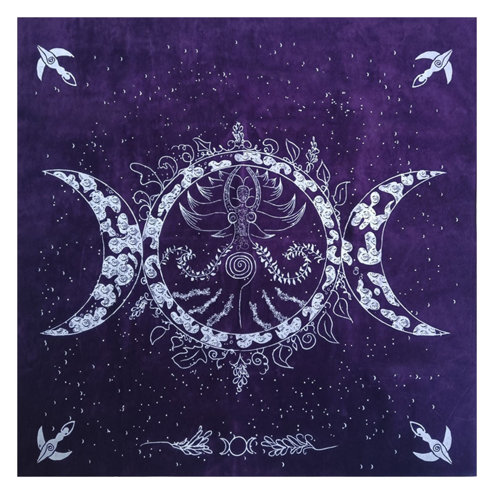 Triple Moon Pentagram Altar Tarot Cloth Divination Flannel Purple Table Cloth