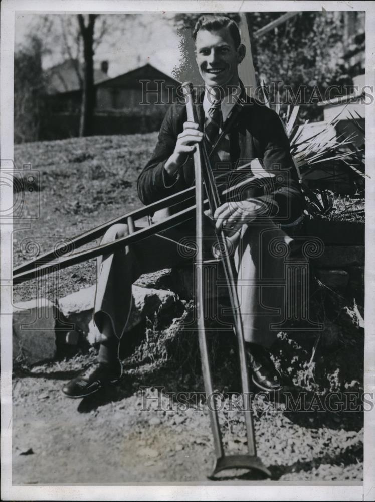 1935 Media Photo Herman Warren plans long hike on crutches