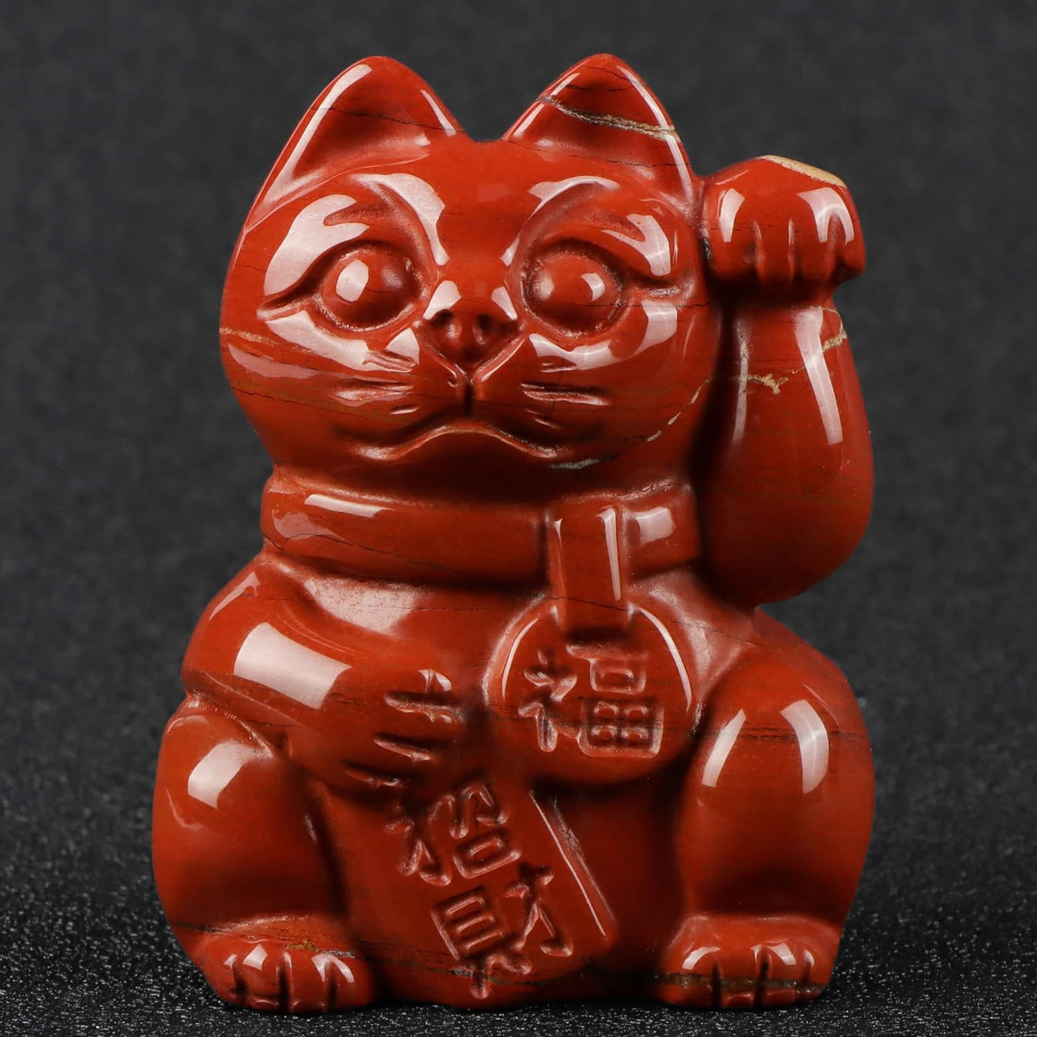Artistone 2 Red Jasper Crystal Lucky Cat Statue Hand Carved Feng Shui Maneki Nek