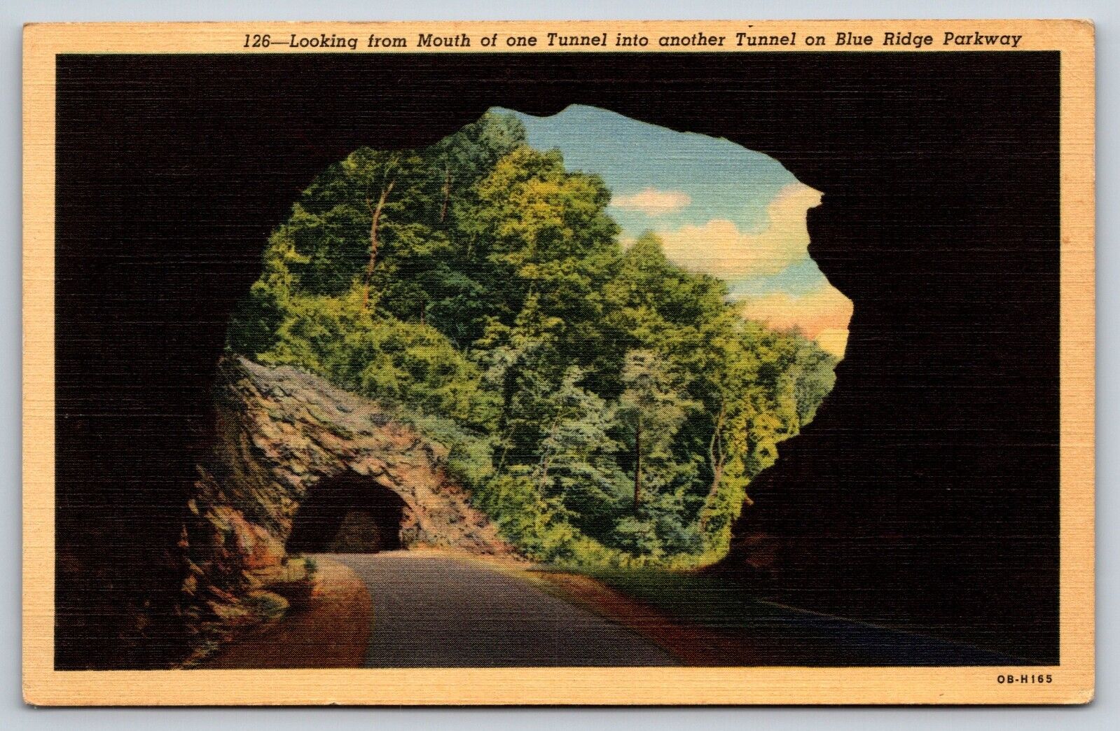 Vintage Blue Ridge Parkway Tunnels Ashville North Carolina Linen Postcard D6