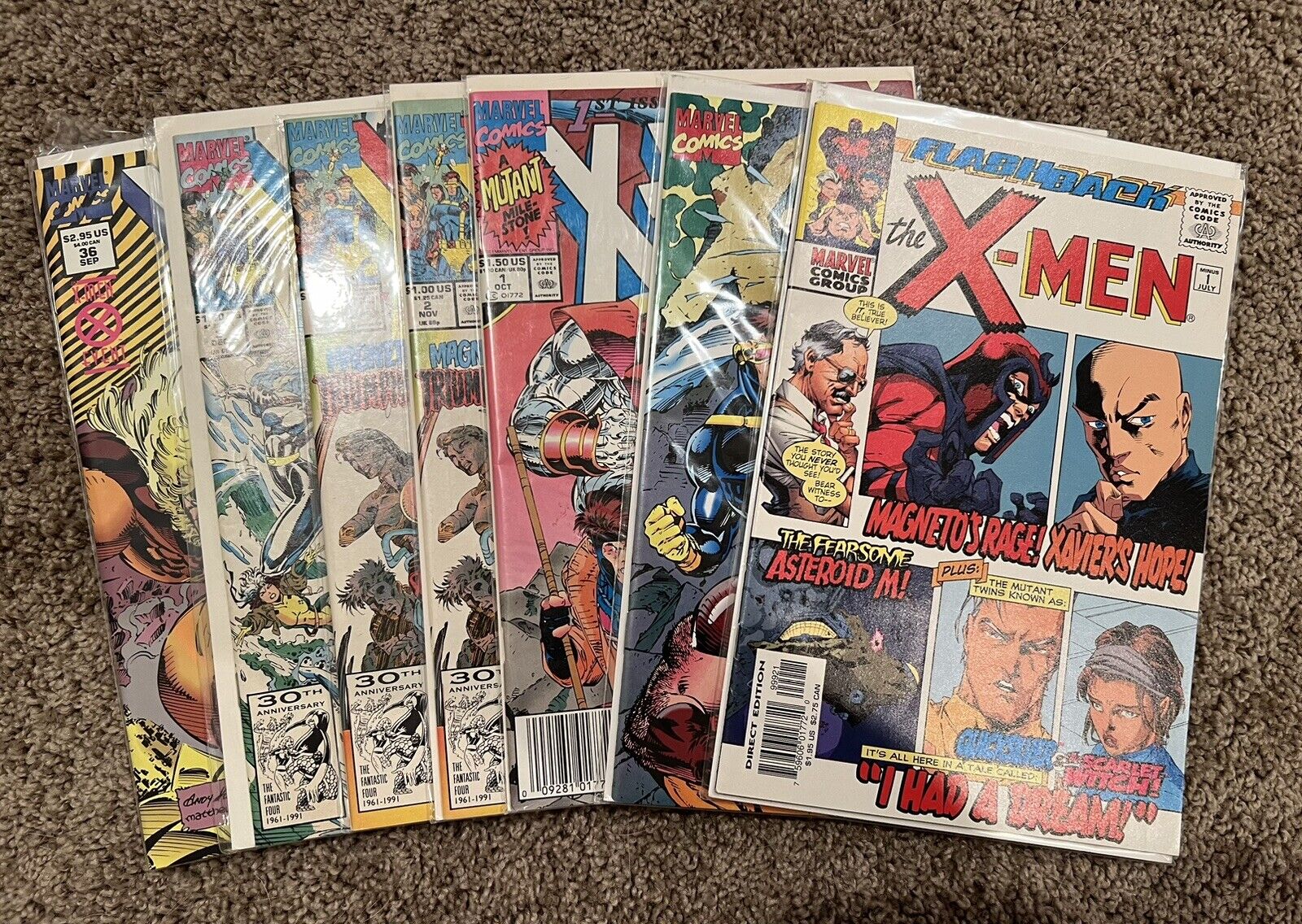 X-men (1991) Lot of 7: -1 Variant, 1 Gatefold, 1, 2 (x2), 3, 36