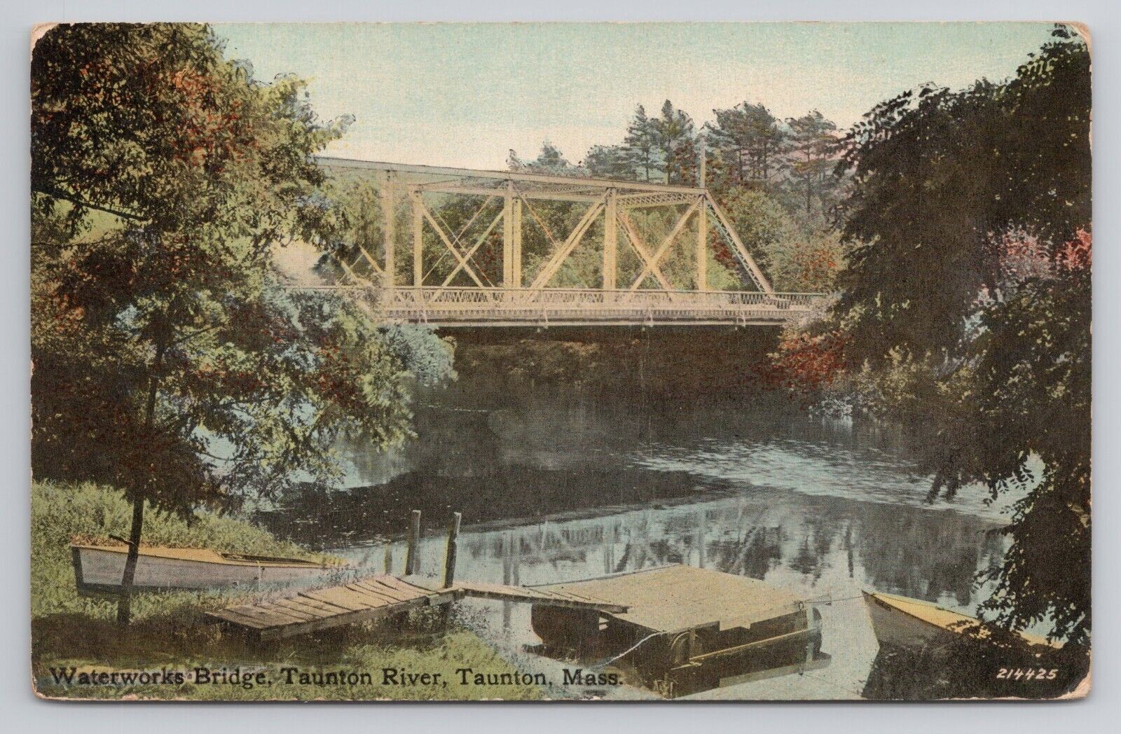 Waterworks Bridge Taunton River Taunton Massachusetts c1910 Antique Postcard