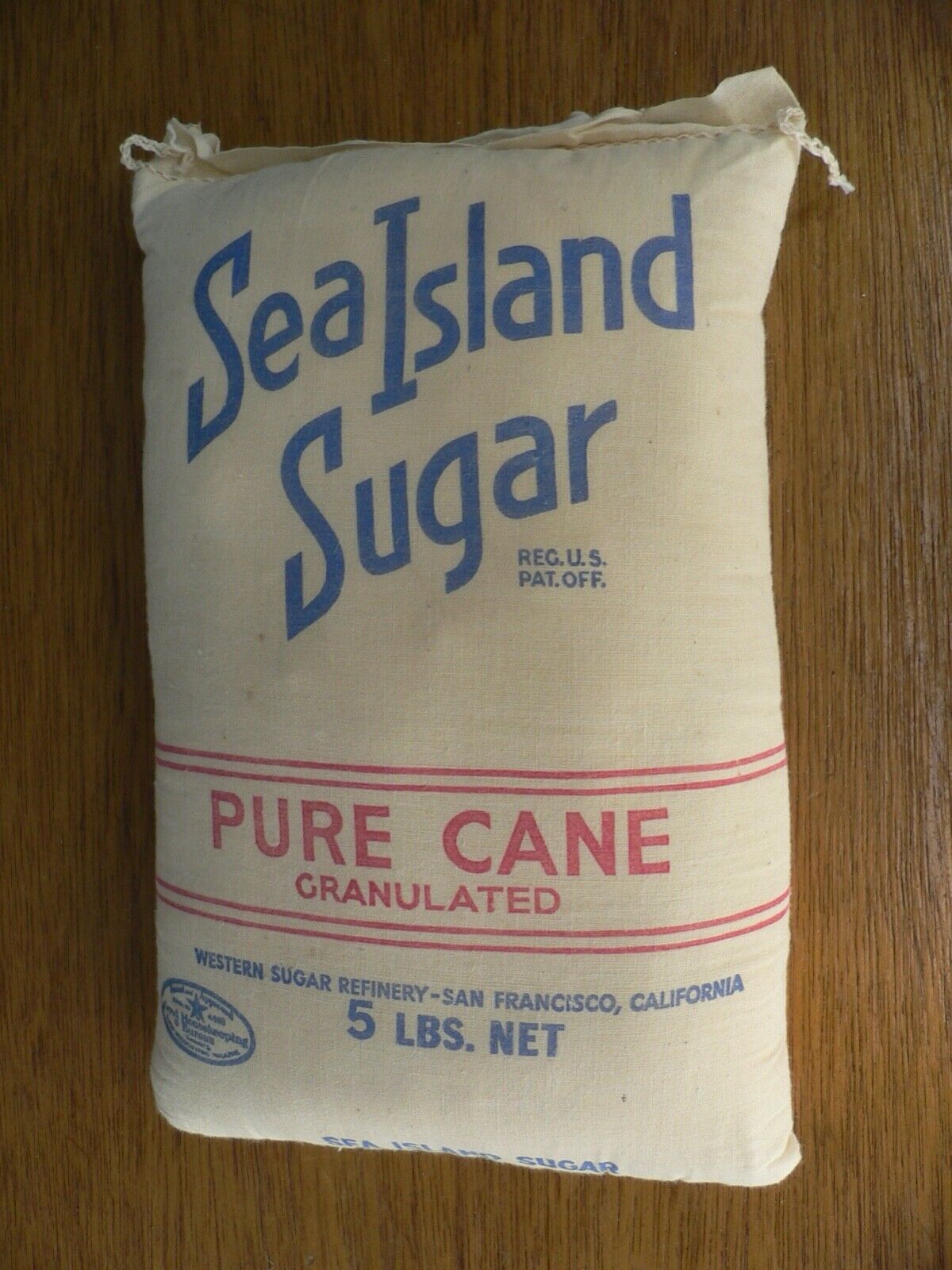 Rare Vintage 5lb Sea Island Sugar Pure Cane FULL Cloth Sack Bag~Unopened