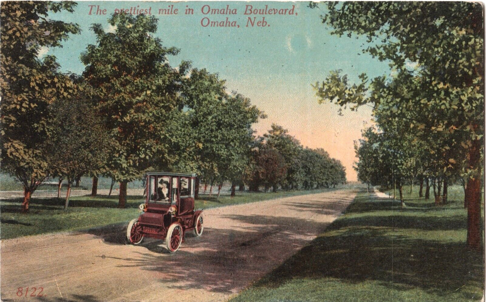 The Prettiest Mile in Omaha Boulevard-Omaha, Nebraska NE-antique 1913 posted