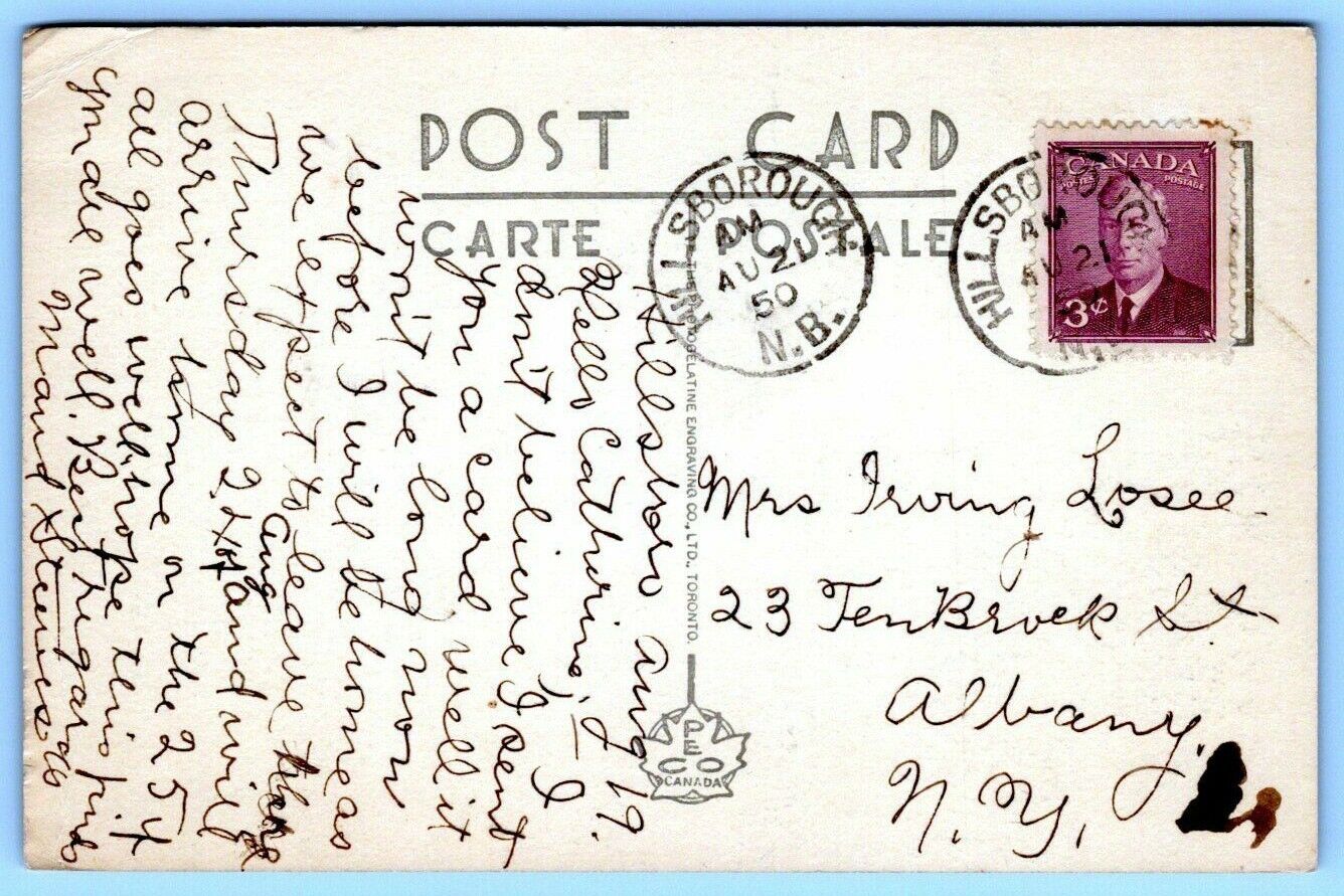 Postcard~ Petitcodiac River~ 1950 Hillsborough, NB Cancel~ A847