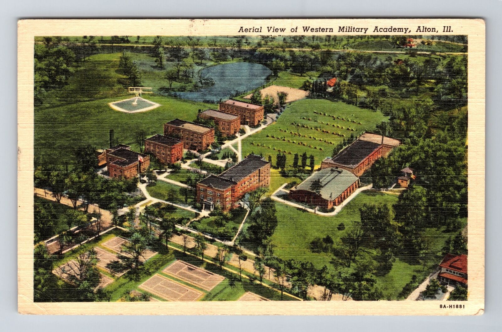 Alton IL-Illinois, Aerial View of Western Military Academy, Vintage Postcard