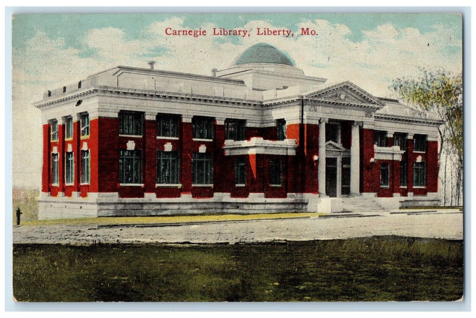 c1910 Carnegie Library Exterior Building Field Liberty Missouri Vintage Postcard