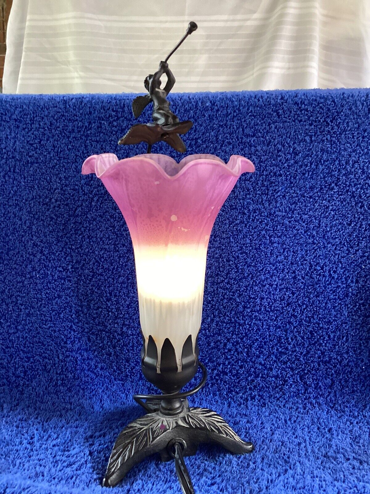 Vintage Trumpet Angel Lamp, 10.25 “, Heavy Metal Base,  Mercury Glass, Beautiful