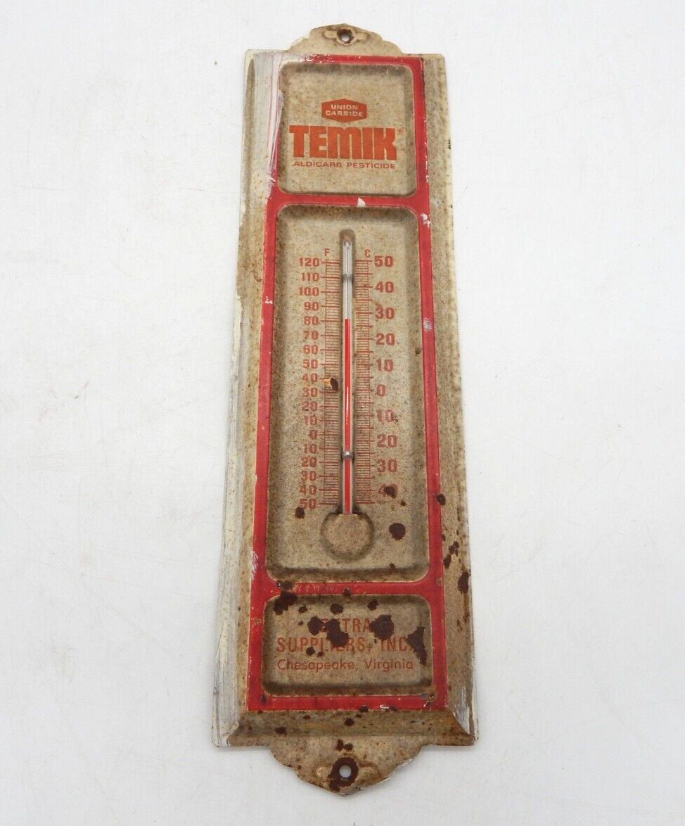 Vintage Union Carbide Aldicarb Metal Advertising Thermometer Chesapeake VA